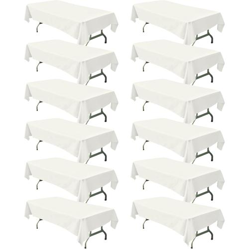 BIGTONE 12 Pack Ivory Rectangle Tablecloth 60 x 102 Inch, Cross Ribbon Packing Reusable Table Clothes for 6 Foot Tables, Wrinkle Resistant Polyester Fabric Table Cover for Wedding, Party, Banquet