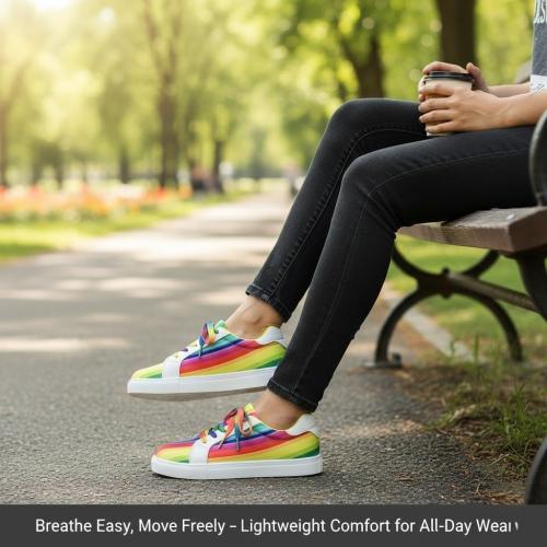 Womens Platform Sneakers Rainbow Stripe | Colorful Casual Fashion Shoes Lightweight Low Top for Everyday Walking 39