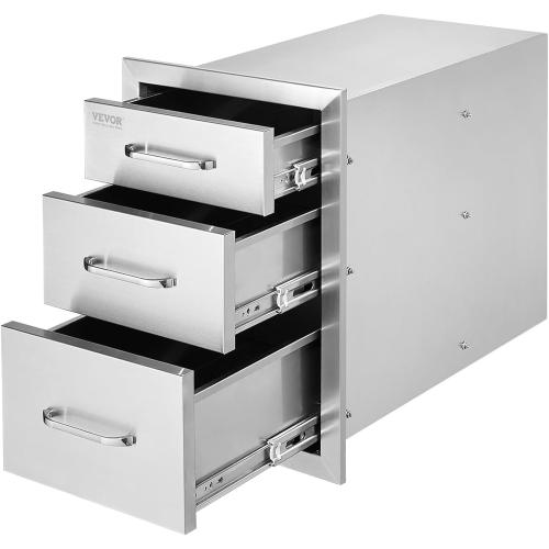 VEVOR  Outdoor Kitchen Drawers Stainless Steel, Flush Mount Triple Drawer, with Stainless Steel Handle, BBQ Drawers for Outdoor Kitchens or BBQ Island