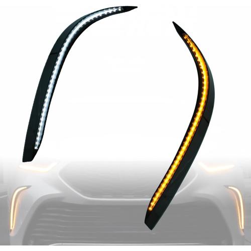 Switchback White/Amber LED Front Bumper Fog Daytime Running Lamp Dynamic Sequential LED Turn Signal Light Function Compatible with Toyota Highlander 4TH 2021 2022 2023 2024 XSE