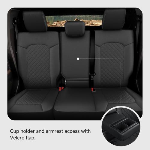 GIANT PANDA Full Set Car Seat Covers Custom Fit Ford Bronco 4 Door 2021 2022 2023 2024 2025 Base, Big Bend,Black Diamond,Outer Banks,Badlands,Wildtrak,Heritage with Rear Cup Holder,Faux Leather(Black)