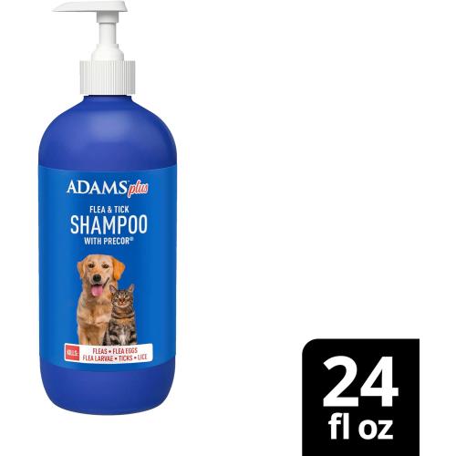 ADAMS Plus Flea & Tick Shampoo with Precor IGR for Cats, Kittens, Dogs & Puppies Over 12 Weeks of Age, Sensitive Skin Flea Treatment, Kills Adult Fleas, Flea Eggs, Ticks, and Lice, 24 Ounces
