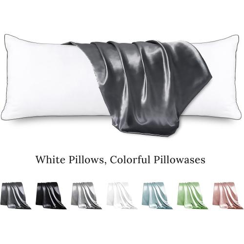 GREY SOFT HUXMEYSON Body Pillow with Satin Pillowcase, Cooling Body Pillow for Adults, Removable Cover, Grey (20x54)