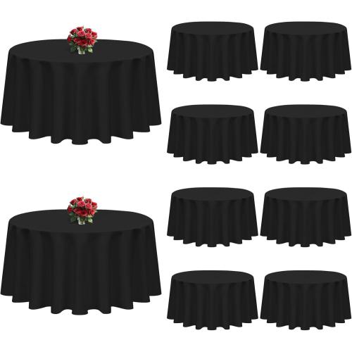 BLACK 10 Pack Table Cloth Round 120 inch Black Tablecloths for Round Tables Wrinkle Resistant Polyester Table Cloth Fabric Table Cover for Party Wedding Events and Camping