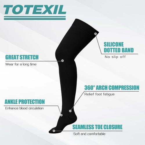2 Pairs XL Compression Stockings for Women & Men,20-30mmHg Thigh High Compression Socks,Closed Toe Medical Compression Socks with Silicone Dot Band-Best Support for Nursing Sports Varicose Veins