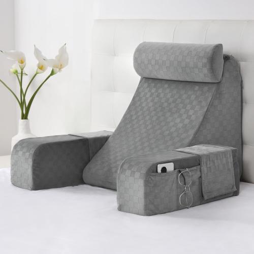 Vekkia Reading Pillow for Adults – Ergonomic 45° Wedge Back Support Chair for Sitting in Bed, XL Side Pockets, Perfect for Working, Gaming, Watching TV, Relaxing, or Recovery, Great Gift Idea, 19”