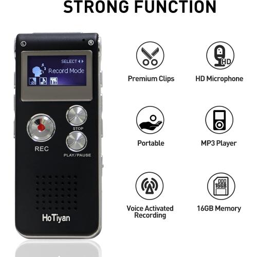 Voice Recorder 16GB Capacity Voice Activated Recording Device Digital Voice Recorder for Lectures, Meetings, Interviews Audio Recorder with USB Rechargeable WAV/MP3 Tape Recorder (16GB)