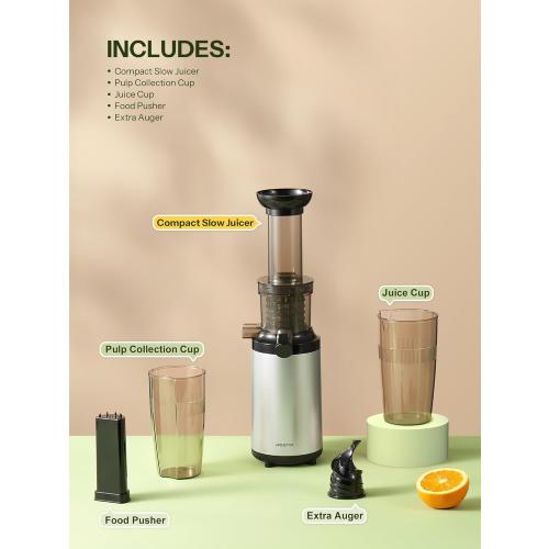 Masticating Juicer Machines, Reemix Cold Press juicer Machine Compact & Small Size, Juice Extractor, Nutrient and Vitamin Dense, BPA-Free Tritan, Easy to Clean (Silver)