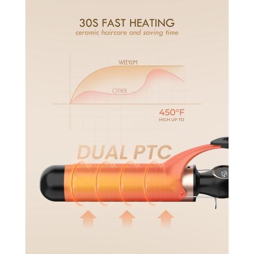 Large Curling Iron 2 Inch, Ceramic Long Barrel Hair Curling Wand, Hair Styling Tool, Dual Voltage, LCD Display, Black