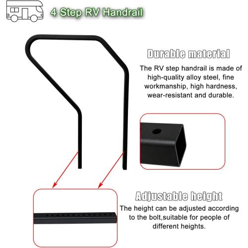 koxuyim RV Handrail Fit for Any Generation 3 Triple Or Quad Solid Step | for 5th Wheel Rvs Travel Trailers Steel 3 or 4 Step 799640, Entry Assist , Rails for RV Stairs Steel, No Drilling Required