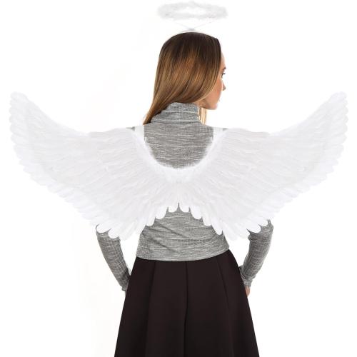 Angel Wings and Halo Adult Feather Angel Wings Costume for Women Halloween Cosplay Costumes