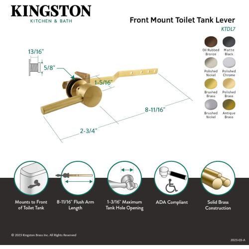 Size 11.44 x 3.69 x 1.38 Kingston Brass KTDL7 Concord Front Mount Toilet Tank Lever, Brushed Brass 11.44 x 3.69 x 1.38