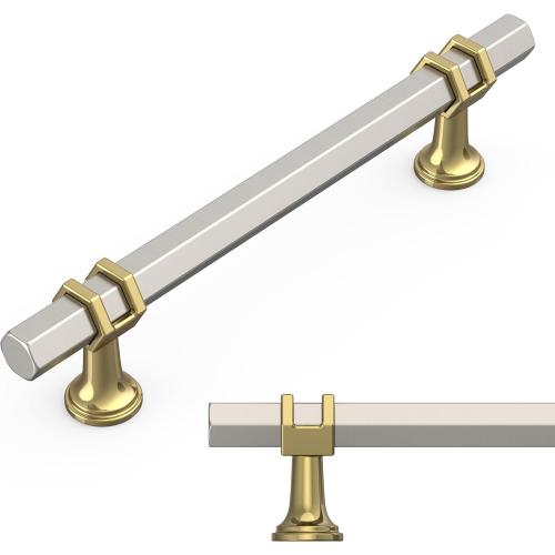 Amerdeco 10 Pack Brushed Satin Nickel and Gold Cabinet Pulls 5 Inch(128mm) Hole Center Drawer Pulls Cabinet Hardware Kitchen Cabinet Handles for Bathroom ZH0091