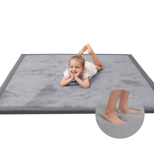Huloo Sleep Baby Play Mat for Floor,1.3 Thick Memory foam Tummy Time Mat,Soft Coral Velvet Nursery Rug,Extra Large Non Slip Crawling Mats for Living Room(Dark Gray)