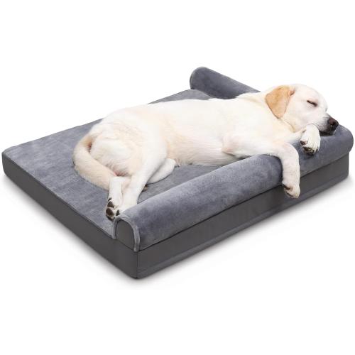 Size Large Color Grey Orthopedic Dog Bed - Waterproof for Large Dogs, Flannel Bolster Couch With Egg Crate Foam, Removable Washable Cover & Nonskid Bottom,