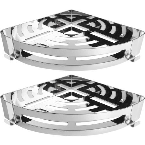 NearMoon Bathroom Shower Caddy 1  Pack, No Drill 304 Stainless Steel Shower Organizer with 2 Hooks (Corner Shelf, Chrome)