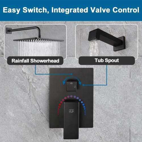 POP SANITARYWARE Black Shower Tub Faucet Set Bathroom Rain Shower System with Tub Spout Wall Mounted Rainfall 10 Inch Shower Head and Handle Set Shower Valve and Trim Kit