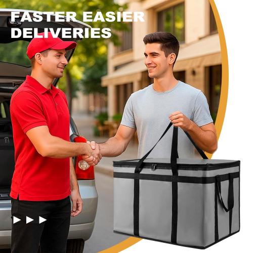XXXL Insulated Food Delivery Bag - Reusable Thermal Cooler Grocery Bags for Catering & Delivery, Pizza Carrier for Events, Large Capacity Bag Keeps Food Hot/Cold for Shopping, Commercial (Gray, 1PK)