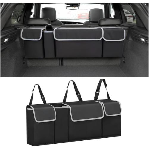 AUCELI Car Trunk Organizer, Backseat Hanging Large Storage with Adjustable Straps, Waterproof Collapsible Cargo Bag with 4 Pockets, Sturdy Space Saver Frees Trunk Floor for SUV, Truck, MPV