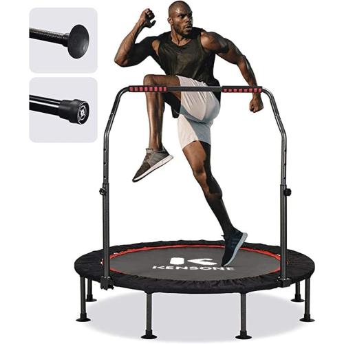 KENSONE 40/48 Foldable Mini Trampoline, Indoor Trampoline for Kids, Adults Indoor/Garden Workout, Fitness Rebounder with Adjustable Foam Handle, Max Load 330/450 lbs