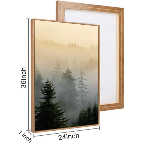 FWIEXA Misty Forest Wall Art Set Framed, Large Mountains Canvas Wall Decor, Green Nature Wall Painting, Foggy Tree Landscape Artwork 3 Panel 24x36 Inches for Living Room, Bedroom, Office, Gift