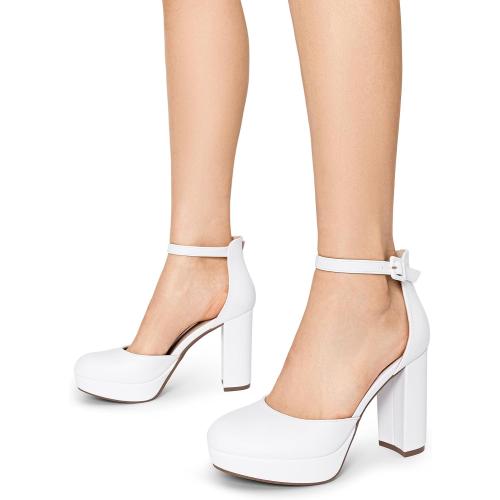 DREAM PAIRS Women's Platform Chunky High Heels Closed Toe Block Ankle Strap Dress Bridal Party Wedding Shoes