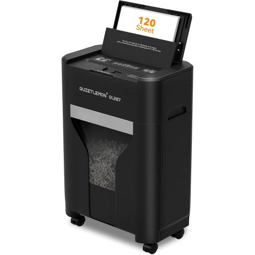 120-Sheet Auto Feed Paper Shredder, 40 Min Non-Stop, Shredders for Home Office Heavy Duty, P-4 Ultra Security Shredder for Home Office, Cross-Cut with Wheels, 5.28 Gal Bin, <63 dB (OL287)