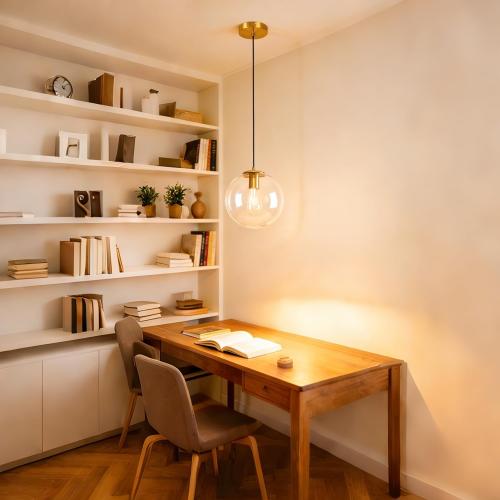 Modern Globe Glass Pendant Light 10” Mid Century Pendant Light Gold Finish Adjustable Hanging Light Fixture Clear Glass Lampshade Kitchen Island Light for Dining Room Bedroom Living Room