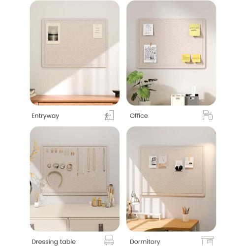 Fluxynara Bulletin Board, 23.6 x 17.5 Cork Board Alternative with 12 Safe Removable Adhesive Tabs, Foldable Felt Pin Board for Home Office, Classroom, Bedroom,Entryway for Walls—Oatmeal