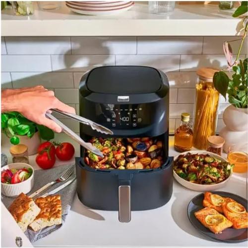 Black Bella PRO - 8-qt. Touchscreen Air Fryer with Divided Basket - Matte Black