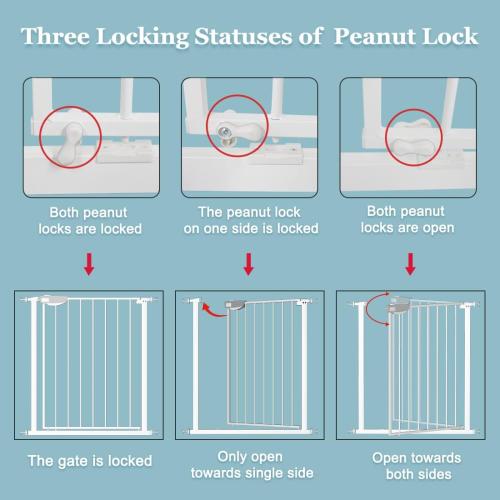 WAOWAO Triple Lock Baby Gate Extra Wide 72.04-76.77 Pressure Mounted Walk Through Swing Auto Close Safety White Metal Dog Pet Puppy for Stairs,Doorways,Kitchen