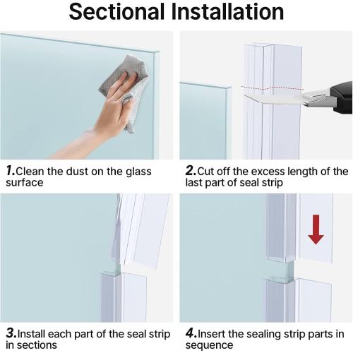 AmazerBath 5-Pack 15.75 Shower Door Side Seal Strip for 3/8(10mm) Glass - 5 Section Segmented Shower Installation Kit Frameless Glass Door Seal Strip