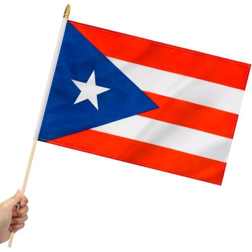 12 Pack Puerto Rico Stick Flags Small 12x18 Inch Puerto Rican Hand Held Flags with 24 Inch Wooden Pole Decorations