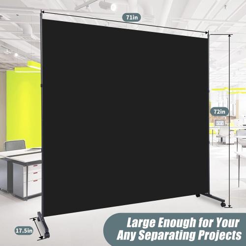 Room Divider Folding Privacy Screens with Wheels, 6FT Tall Divider for Room Separation, Movable Room Partitons and Dividers, Indoor Room Dividers Panel with Fabric (Black, 1 Panel-71‘’-Wheels)
