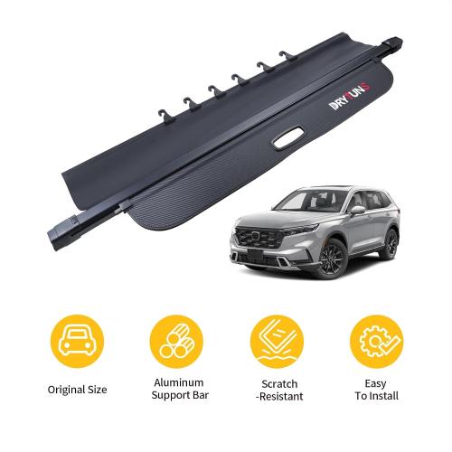 Color Black with hooks Cargo Cover for Honda CRV 2023 2024 2025 2026, Trunk Cover Retractable for 2023-2026 Honda CRV | Include Hybrid | Security Shield Privacy Shade (with Hooks & Extension)