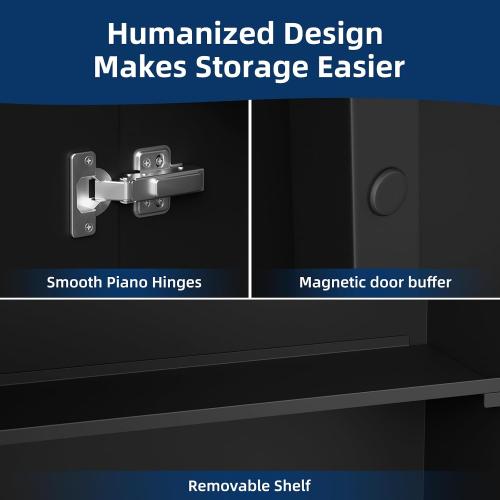 Medicine Cabinet with Mirror, 14x18 Inch Black Bathroom Mirrored Cabinet, Metal Framed Wall Cabinet with Beveled Mirror, Modern Surface Mount or Recessed Medicine Cabinet with Storage