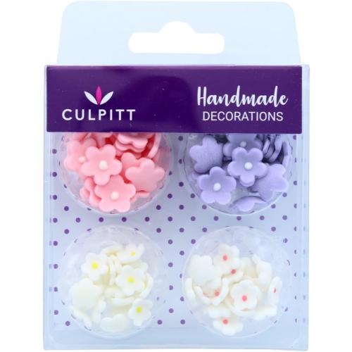 Culpitt Mini Flowers Assorted Sugar Pipings, 6mm and 10mm Sugar Paste Flowers with Royal Icing Centre, Decoration for Cupcakes and Cakes, Pack of 100 Pink (06219)