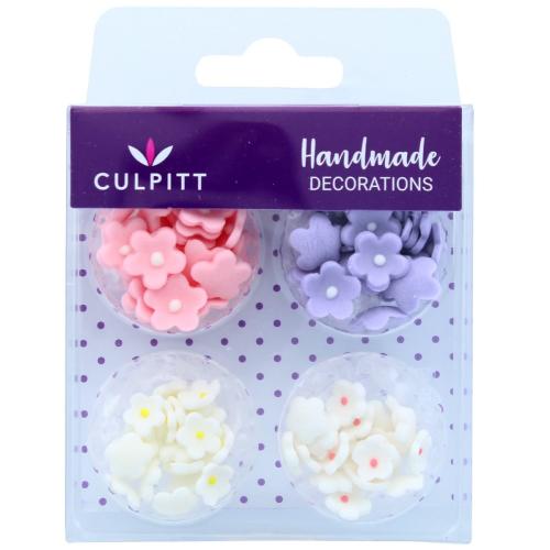 Culpitt Mini Flowers Assorted Sugar Pipings, 6mm and 10mm Sugar Paste Flowers with Royal Icing Centre, Decoration for Cupcakes and Cakes, Pack of 100 Pink (06219)
