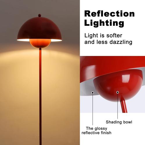 COSYLUX Modern Floor Lamp for Living Room, Industrial Tall Standing Lamp for Bedroom, Metal Shade Reflecting Light Reading Floor Lamp for Office, Nursery Room, Corner(Dark Red)