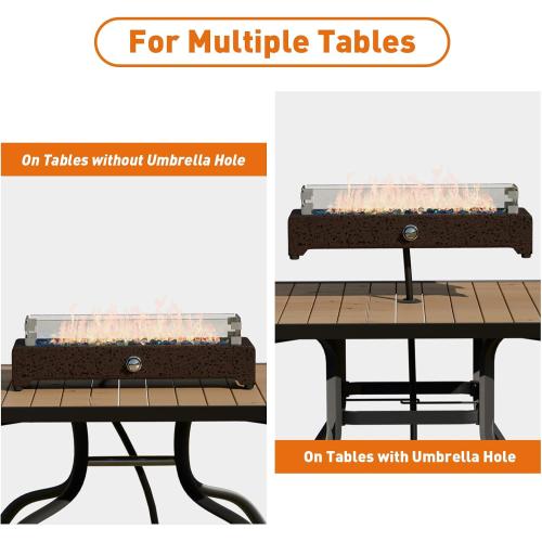 COSIEST 28 Propane Tabletop Fire Pit, CSA Certified Outdoor Mini Small Table Fireplace with Rectangular Magnesium Oxide Base, 40,000 BTU Burner, Glass Rocks, Glass Windshield for Patio, Brown