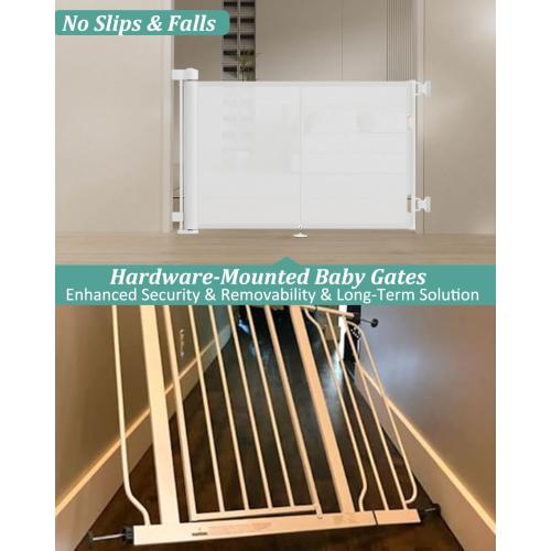 White 5ft Upgraded 59 Retractable Baby Gates with Reinforced Strip Design to Prevent Crawling Through, 48 Extra Tall Retractable Gates, 5 FT Retractable Dog Gate for Stairs, Doorways, Hallways(150Cm*121cm)