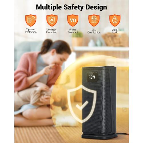 KopBeau Space Heater Indoor, 1500W Fast Quiet Heating Portable Electric Heaters with Thermostat, 4 Modes, Overheating & Tip-Over Protection, Oscillating Room Heater with Remote for Office Bedroom Use