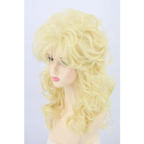 Women's Wig 70s 80s Fashion Singer Wigs Blonde Long Curly Beehive Wigs for Halloween Costume Party Wig