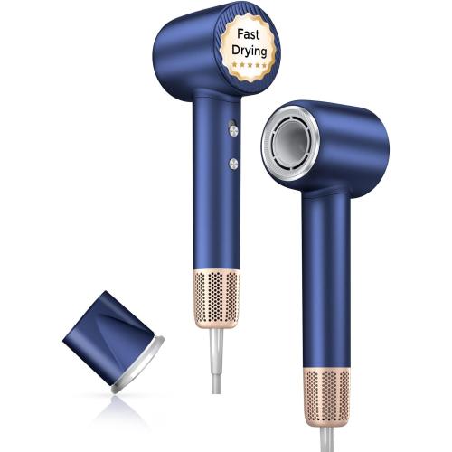 Hair Dryer, 140000 RPM High-Speed Brushless Motor Negative Ionic Low Noise Blow Dryer for Fast Drying, Thermo-Control Quiet Compact with Magnetic Nozzle for Home Travel Salon Use,Blue