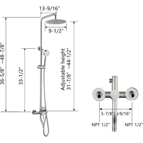 Shower Faucet - Shower Faucets Sets Complete, Shower System - Outdoor Shower Kit/Outdoor Shower Enclosure/Outdoor Shower Fixtures W/ SS304 Shower Head & Handheld High Pressure, Brushed Nickel