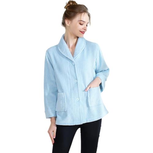 Loungees Women's Drop Needle Coral Fleece Shawl Collar Button Front Bed Jacket - XL Blue no