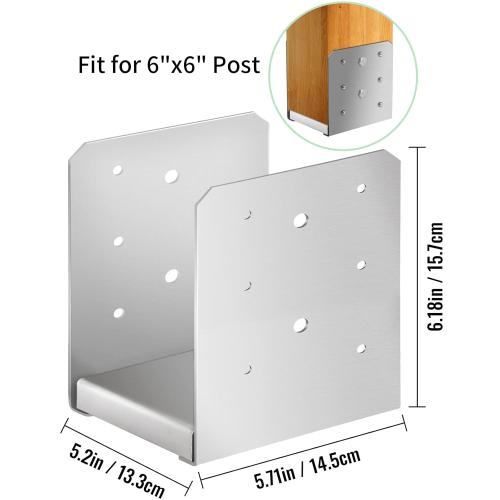 6x 6 Post Base, 5Pcs Stainless Steel Post Anchor (Inner Size:5.71 x 5.2), Adjustable Post Bracket Fits for 6x6 Wood Post, Post Base for Rough Size Lumber (6x6, 5Pcs)