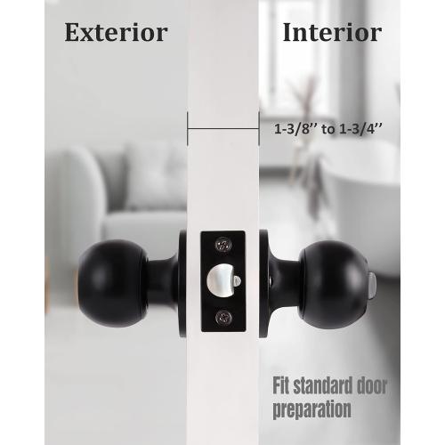 Lanwandeng Matte Black Door Knobs with Lock and Keys, Interior/Exterior Door Knob for Bedroom or Bathroom, Entry Door Lock
