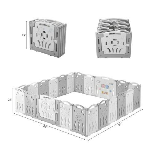 Albott Baby Playpen 22 Panel Foldable Baby playpen Folding Play Pen Kids Activity Centre Safety Play Yard Home Adjustable Shape, Portable Design for Indoor Outdoor Use (White Grey, 22 Panel)