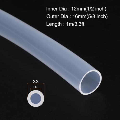 MECCANIXITY 3.3ft Clear Silicone Rubber Tubing 1/2 ID 5/8 OD Plastic Tube Flexible Air Hose for Brewing, Wine Making, Pump Siphon, 12mm x 16mm, with 2pcs Clamps